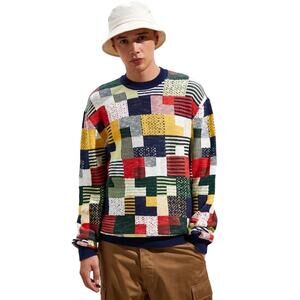 Urban Outfitters O'Hanlon Patchwork Print Sweater Crew Neck Rib Trim Multi L